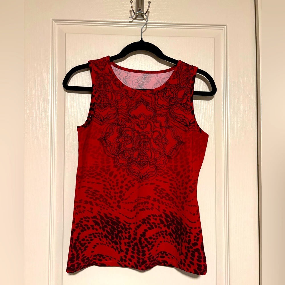 Athleta Red and Black Patterned Tank Top Size Small